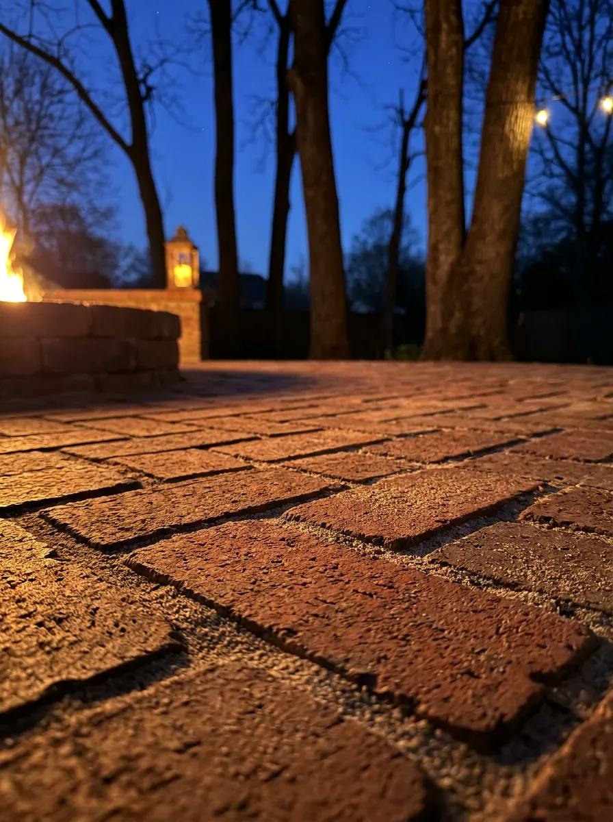 Red clay brick pavers laid in a running bond, close up